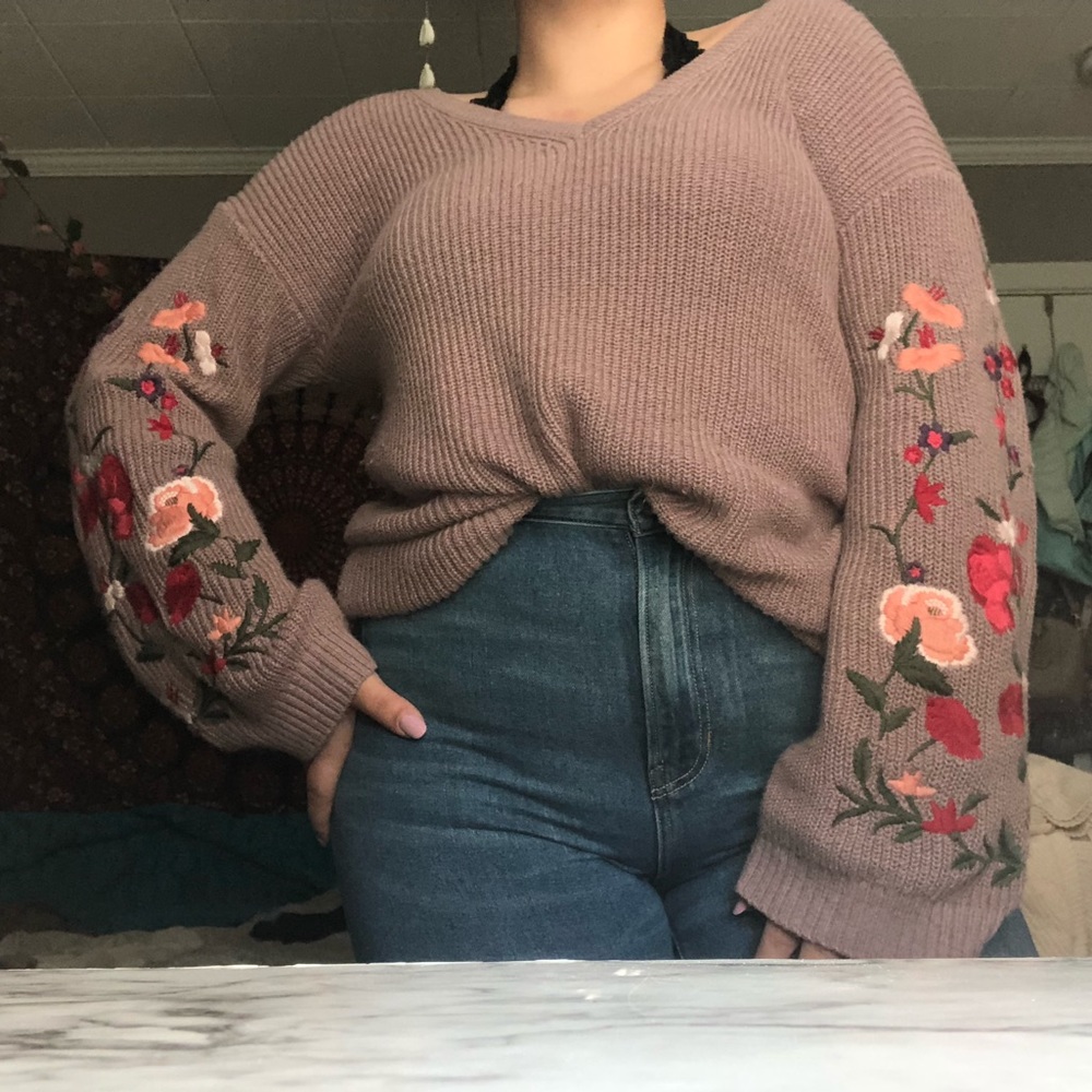 embroidered knit sweater